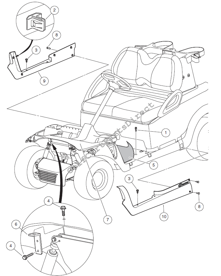 Floor Mat, Retainers, and Front Underbody