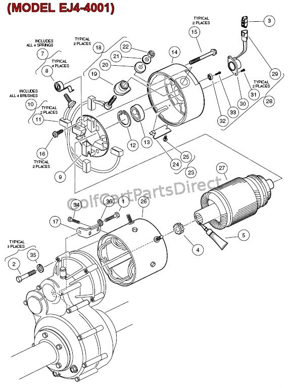 Electric Motor - (MODEL EJ4-4001) - Club Car parts ... ezgo golf cart rear end parts diagram 