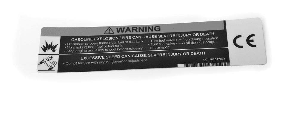 DECAL- WARNING - GAS/GOVENOR  