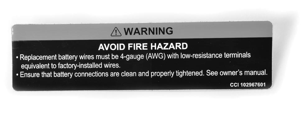DECAL- WARNING- 4 GAUGE WIRE  