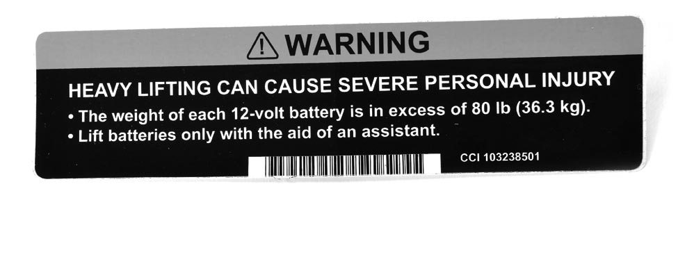 DECAL- WARNING -BATTERY WEIGHT